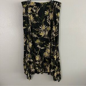 Catherines Plus Size 1X Mesh Floral Maxi Skirt Flounce Handkerchief Hem Stretch